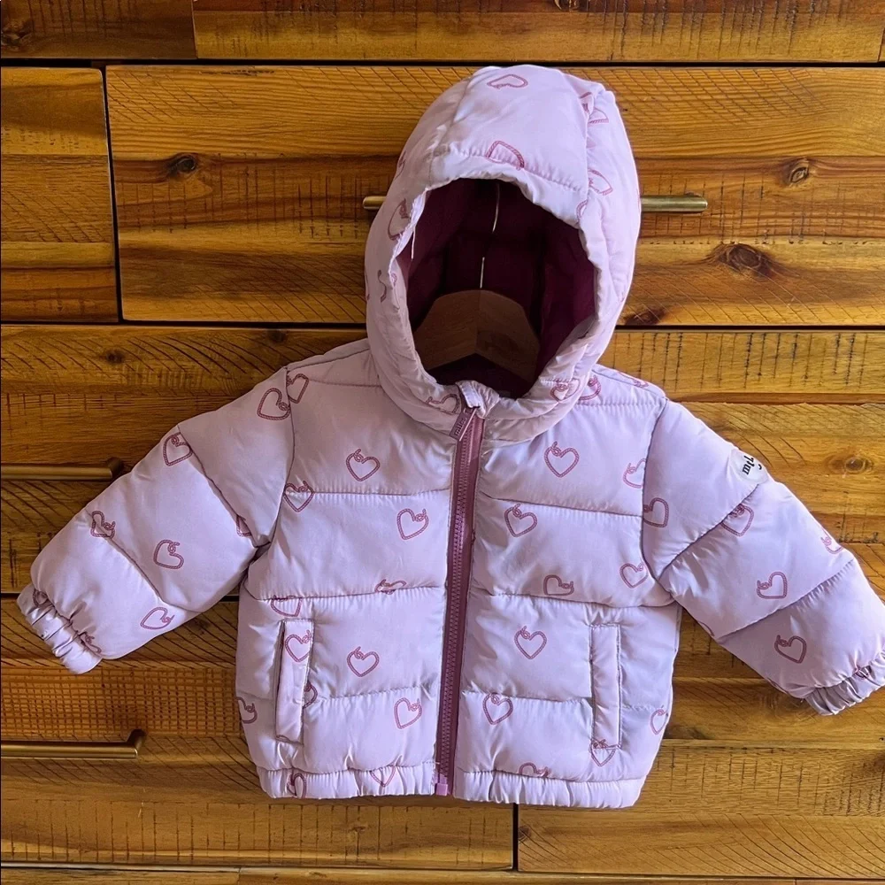 Miles The Label Pink Heart Patterned Puffer Jacket